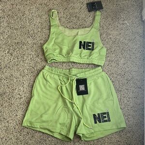 Green NEI Crop Top and Shorts Set